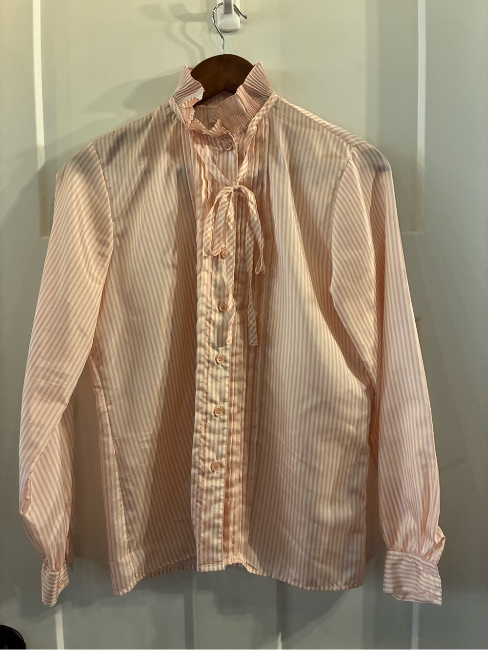 JH Collectibles Light Pink Stripe Ruffled Tie-Neck Blouse
